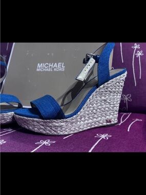 Michael Kors Royal Blue Woven Espadrille Wedge Sandals worn 1x